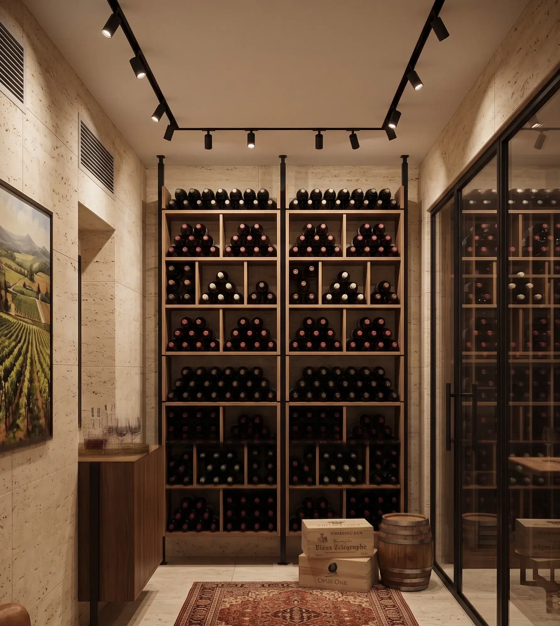 Découvrez l'agencement sur mesure de caves à vin, alliant design contemporain et fonctionnalité pour un rangement parfait de vos bouteilles.
