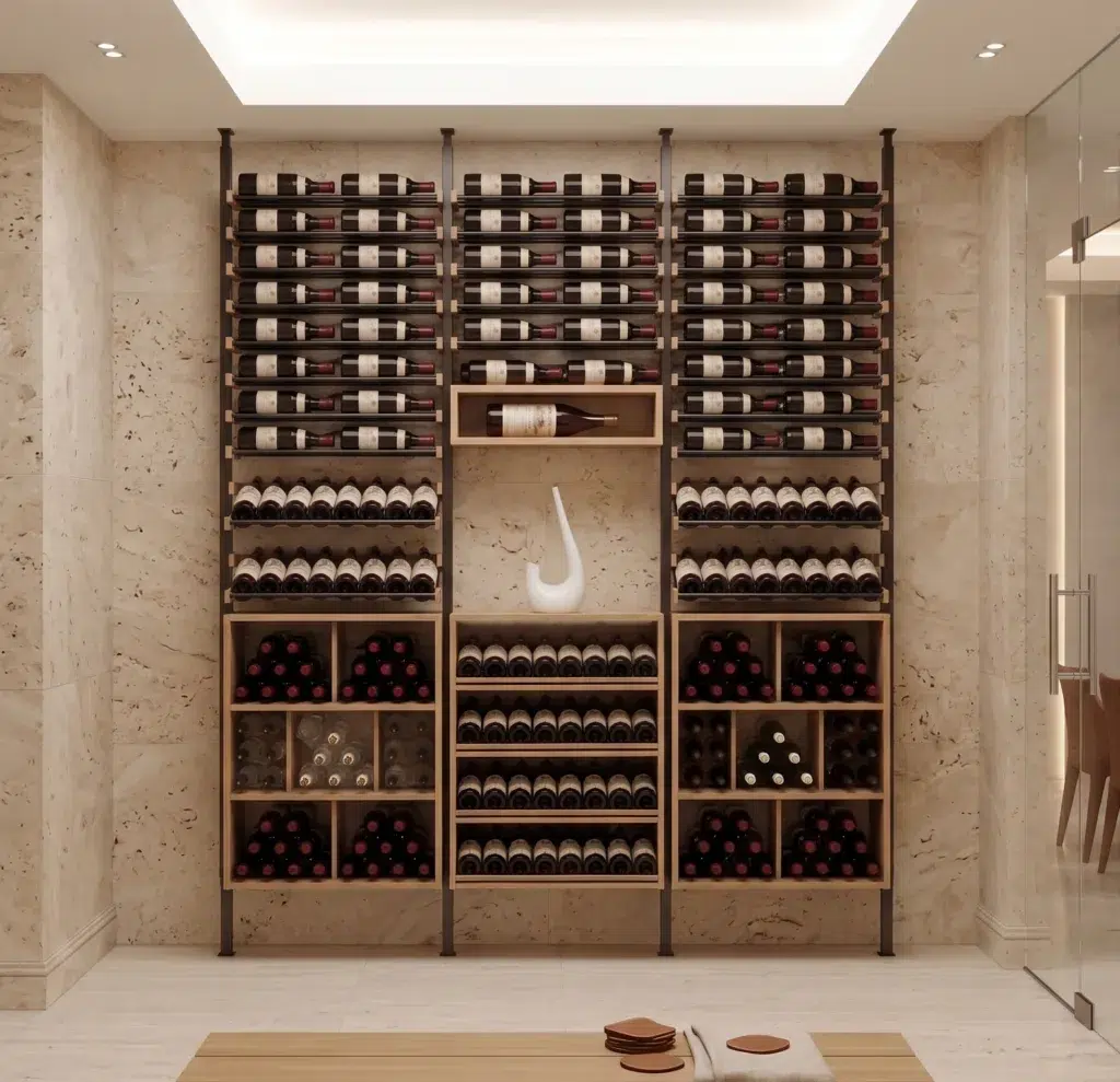 L'agencement d'une cave à vin est essentiel pour préserver vos grands crus dans des conditions optimales. Nos étagères à vin et rangements pour cave à vin sont conçus sur mesure, offrant une combinaison parfaite de design moderne et de fonctionnalité. Que ce soit pour une cave personnelle, un restaurant ou un commerce, chaque espace de rangement est pensé pour sublimer vos bouteilles tout en garantissant une conservation idéale grâce à des matériaux nobles comme le bois et le métal.